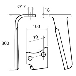 DENT DE HERSE DROITE 100X18 EA70 KG41RH RH102DN TYPE RABE