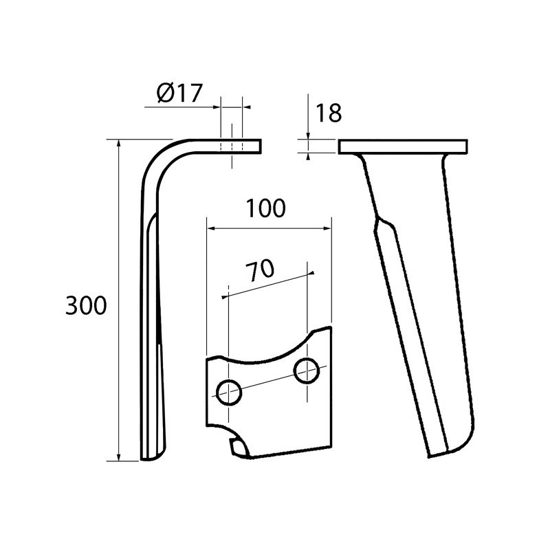 DENT DE HERSE DROITE 100X18 EA70 KG41RH RH102DN TYPE RABE