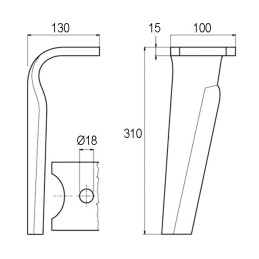 DENT DE HERSE GAUCHE 100X15 L310 MONTAGE RAPIDE TYPE MALETTI