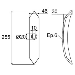 SOC VIBRO REVERSIBLE 46X6X255 POUR DENT 5235250