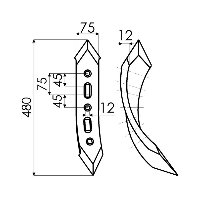 SOC REVERSIBLE VRILLE 75X12X480 GAUCHE