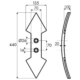 SOC DOUBLE CŒUR 135X20X440 EA70 T14