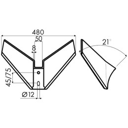 AILE MONOBLOC 480X8  Ø12 EA 45-75 ANGLE 21°