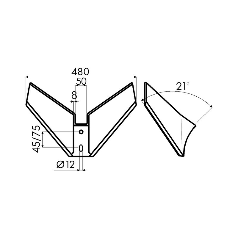 AILE MONOBLOC 480X8  Ø12 EA 45-75 ANGLE 21°