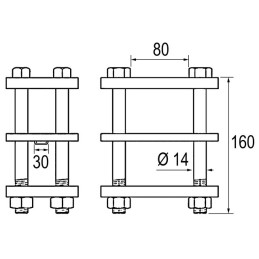 BRIDE 3 PLAQUES DENT 30x30 CHASSIS 80X80 BOULON M14