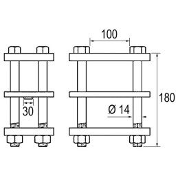 BRIDE 3 PLAQUES DENT 30X30 CHASSIS 100X100 BOULON M14