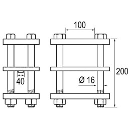 BRIDE 3 PLAQUES DENT 40X40 CHASSIS 100X100 BOULON M16