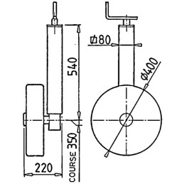 ROUE REGLABLE PROFONDEUR CARRE 80 MM ROUE FER Ø400X100 MM