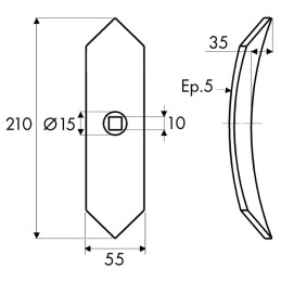 LAME DE HOUE 55X5X210MM  1 TROU