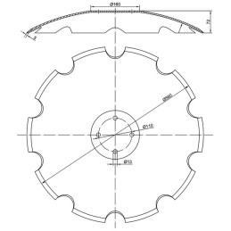DISQUE CRENELE Ø580X5 4 TROUS TYPE POTTINGER AGRI-POWER