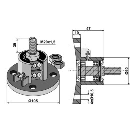 MOYEU DE DISQUE CONCAVE 4 TROUS 10,5 MM ENTRE AXE 86 MM FILETE 20 MM