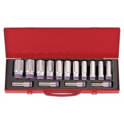 Coffret de douilles longues métriques 1/2" - 15 pièces