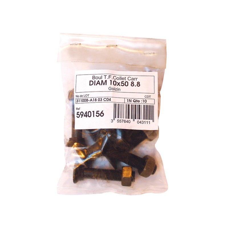 BOULON TETE FRAISEE COLLET CARRE 10X50 8.8 GOIZIN BOITE DE 10