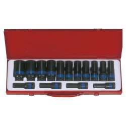Coffret de douilles longues 1/2" à choc métriques - 15 pièces