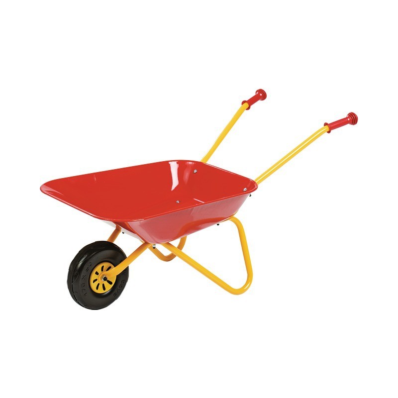 BROUETTE CAISSE EN  METAL ROUGE ET JAUNE