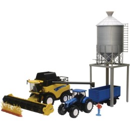 TRACTEUR, REMORQUE, SILO ET MOISSONNEUSE NEW HOLLAND CR9090