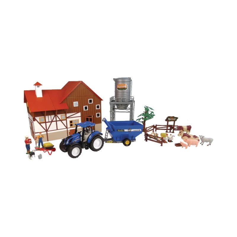 ENSEMBLE DE FERME AVEC TRACTEUR NEW HOLLAND T5.120 AU 1/32EME ET ANIMAUX