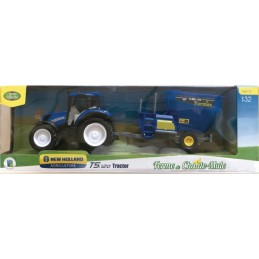 TRACTEUR NEW HOLLAND T5.120 AU 1/32EME AVEC ENGIN AGRICOLE SELON DISPONIBILITE