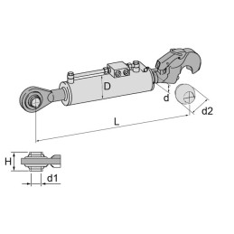 BARRE DE POUSSEE HYDRAULIQUE ROTULE-CROCHET LG 550-790 CAT2 CBM