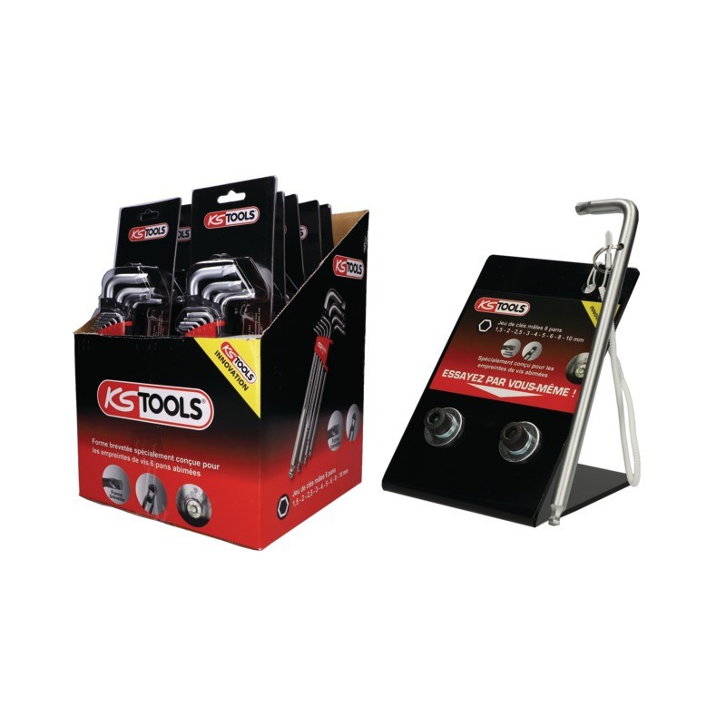 CLES MALES EN PRESENTOIR DE 10 JEUX DE 9 POUR VIS ABIMES 6 PANS + KIT DE DEMONSTRATION