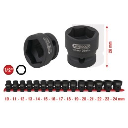 DOUILLE A CHOC 1/2 6 PANS EXTRA-COURTE RAIL DE 15 PIECES KS TOOLS