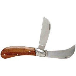 Couteau électricien 1 lame serpette et 1 lame droite manche bois et cran de sureté