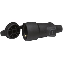 Fiche caoutchouc noire 2P+T 16 A Legrand - Connexion à vis - Avec bouchon Femelle