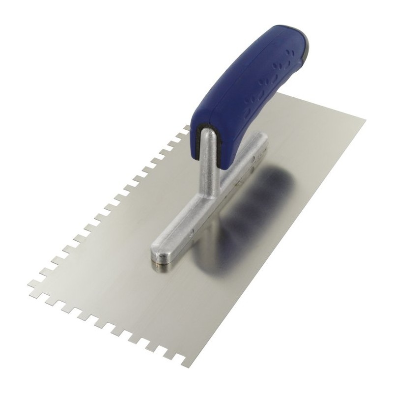 Platoir lame acier inoxydable dentée sur deux cotés Outibat - Denture de 6 x 6 - Dimensions 280 x 120 mm