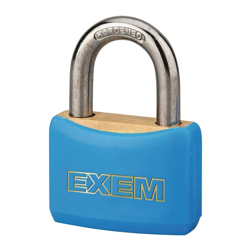 Cadenas laiton gainé à clés - Exem - Largeur 30 mm - Bleu