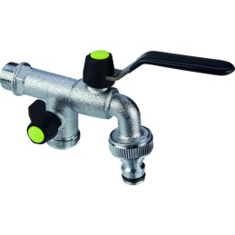 Robinet vanne de puisage - 2 sorties - Filetage 15 x 21 - 20 x 27 mm