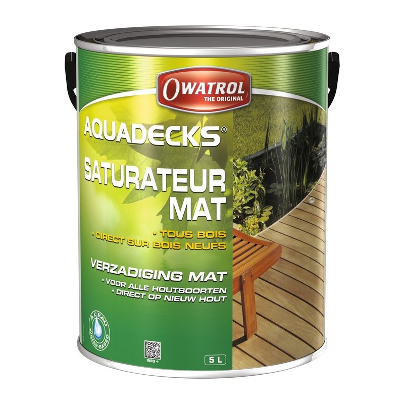 Saturateur mat à l'eau tous bois Aquadecks Owatrol - Teck - 5 l