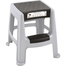 Tabouret marchepied plastique avec coffre Eda - Gris béton et noir