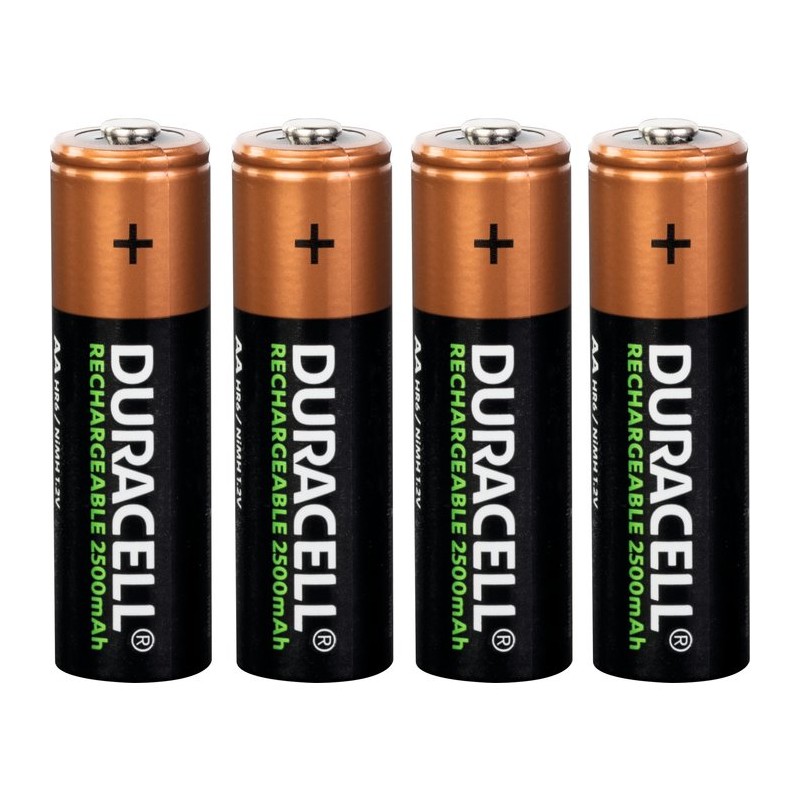 Piles rechargeables AA Duracell - Blister de 4 - LR06 - 2500 mAh