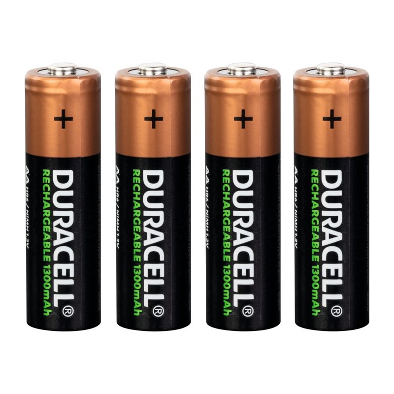 Piles rechargeables AA Duracell - Blister de 4 - LR06 - 1300 mAh