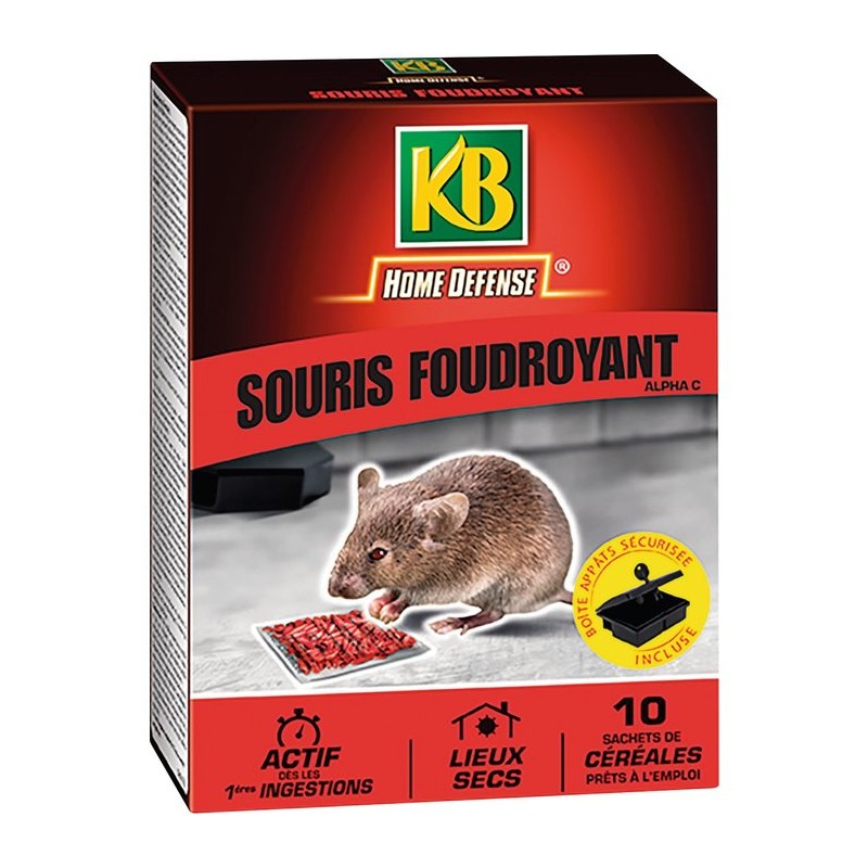 Souricide céréales foudroyant avec boîte d’appât - Home défense - KB - 10 sachets de 10 g