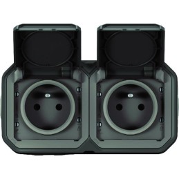 Prise de courant étanche Plexo Complet - Legrand - 2 x 2P+T - 16 A - Anthracite - IP55 - Horizontale - En saillie - Précâblée