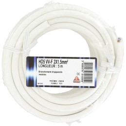 Câble H05 VV-F 2 x 1,5 mm² Dhome - Blanc - Longueur 5 m