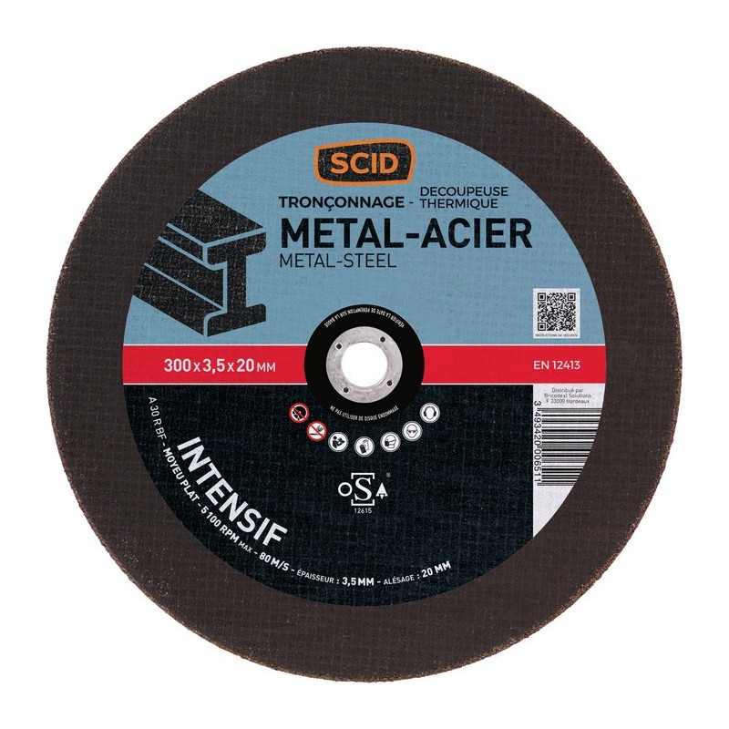 Disque abrasif à moyeu plat SCID - Métaux - Diamètre 300 mm - Alésage 20 mm