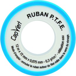 Ruban PTFE - Capvert - L. 12 m - l. 12 mm - Epaisseur 75 microns