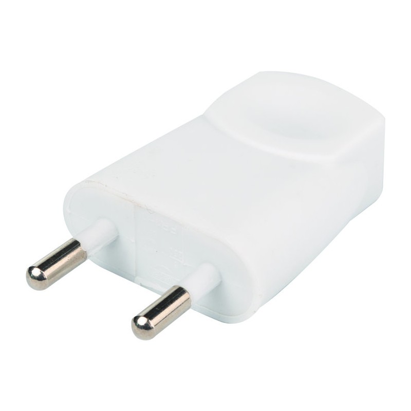 Fiche électrique - Plate - Dhome - 2P-6 A - Mâle - Blanc