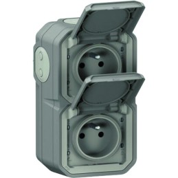 Prise de courant - Plexo - Legrand - Gris - En saillie - 2 x 2P + T - Vertical