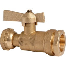 Robinet d'arrêt à boisseau sphérique - F 3/4" - Ø 25 mm - Avant et après compteur d'eau - Pour tube PE - Ravani