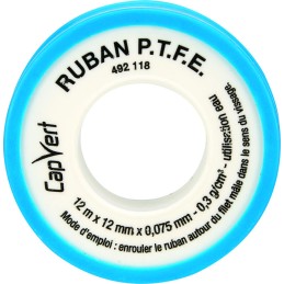 Ruban PTFE - Capvert - L. 12 m - l. 12 mm - Epaisseur 75 microns - Brochable