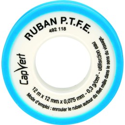 Ruban PTFE - Capvert - L. 12 m - l. 12 mm - Epaisseur 75 microns - Brochable