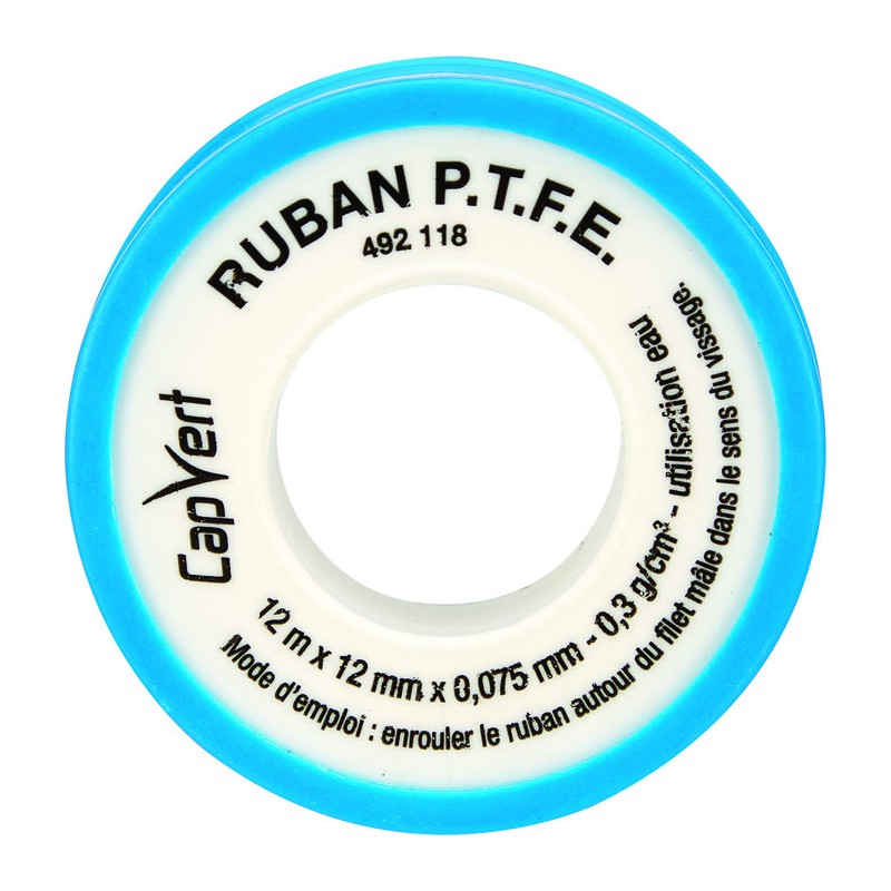 Ruban PTFE - Capvert - L. 12 m - l. 12 mm - Epaisseur 75 microns - Brochable