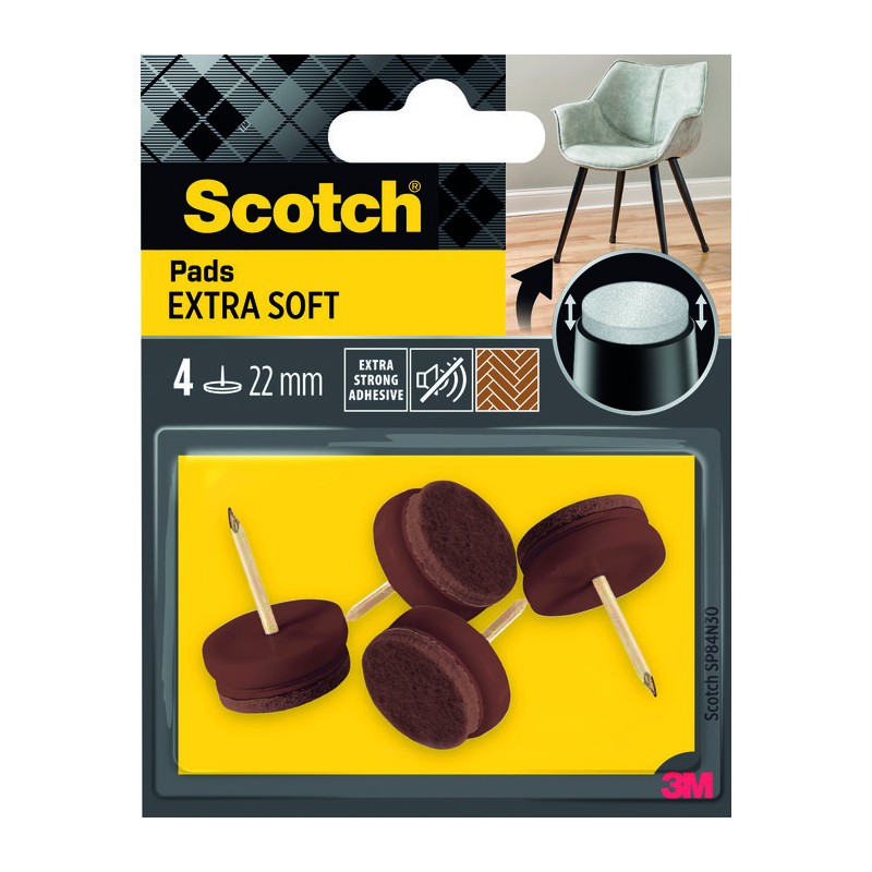 4 patin extra soft feutres laine + clou marron  Ø 22mm - SCOTCH