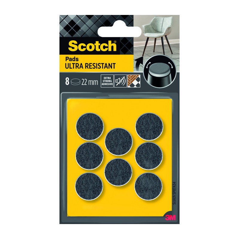 8 Patins ultra résistant  feutres bi-matière adhésifs ?22mm - SCOTCH