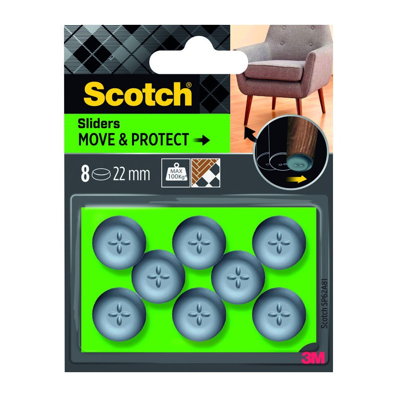 8 Patins glissants alvéoles adhésifs gris  Ø22mm - SCOTCH