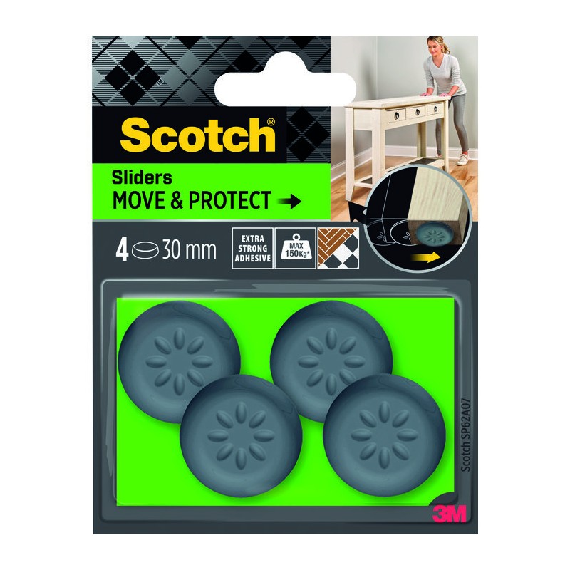 4 Patins glissants alvéoles adhésifs gris Ø30mm - SCOTCH