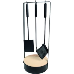 Serviteur 4 pièces métal noir bois